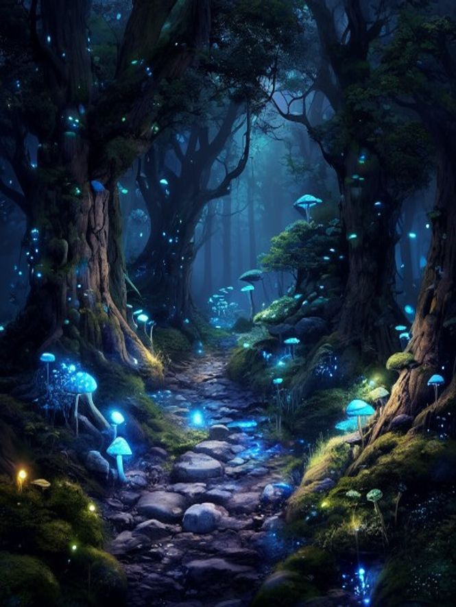 Bioluminescent Forest Path